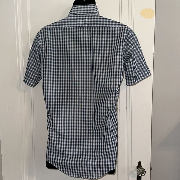 Vintage 60s/70s J.F. Austin Shirtmakers blue & white check short sleeve shirt - Picture 7 of 9